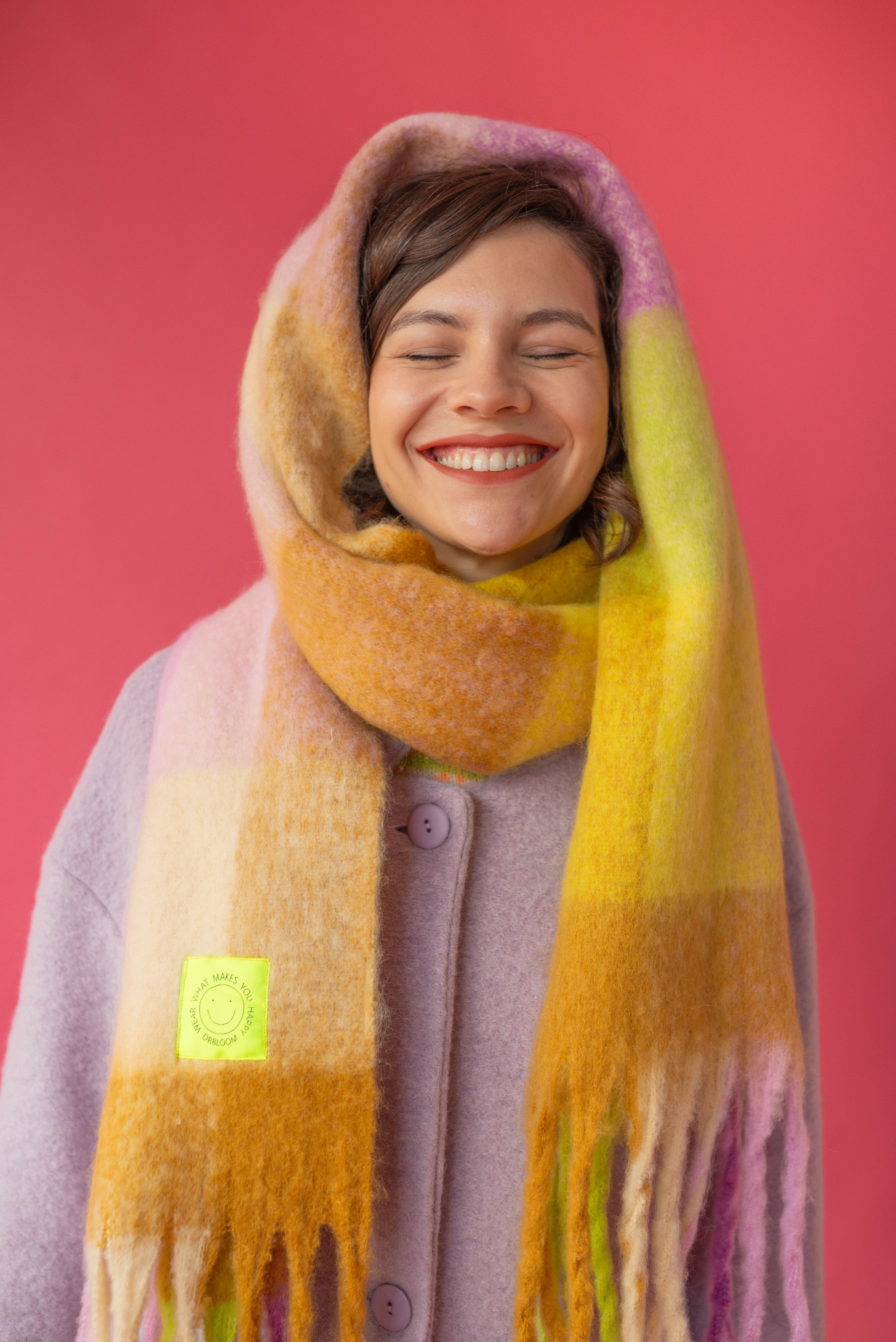 Écharpe à carreaux violet/jaune