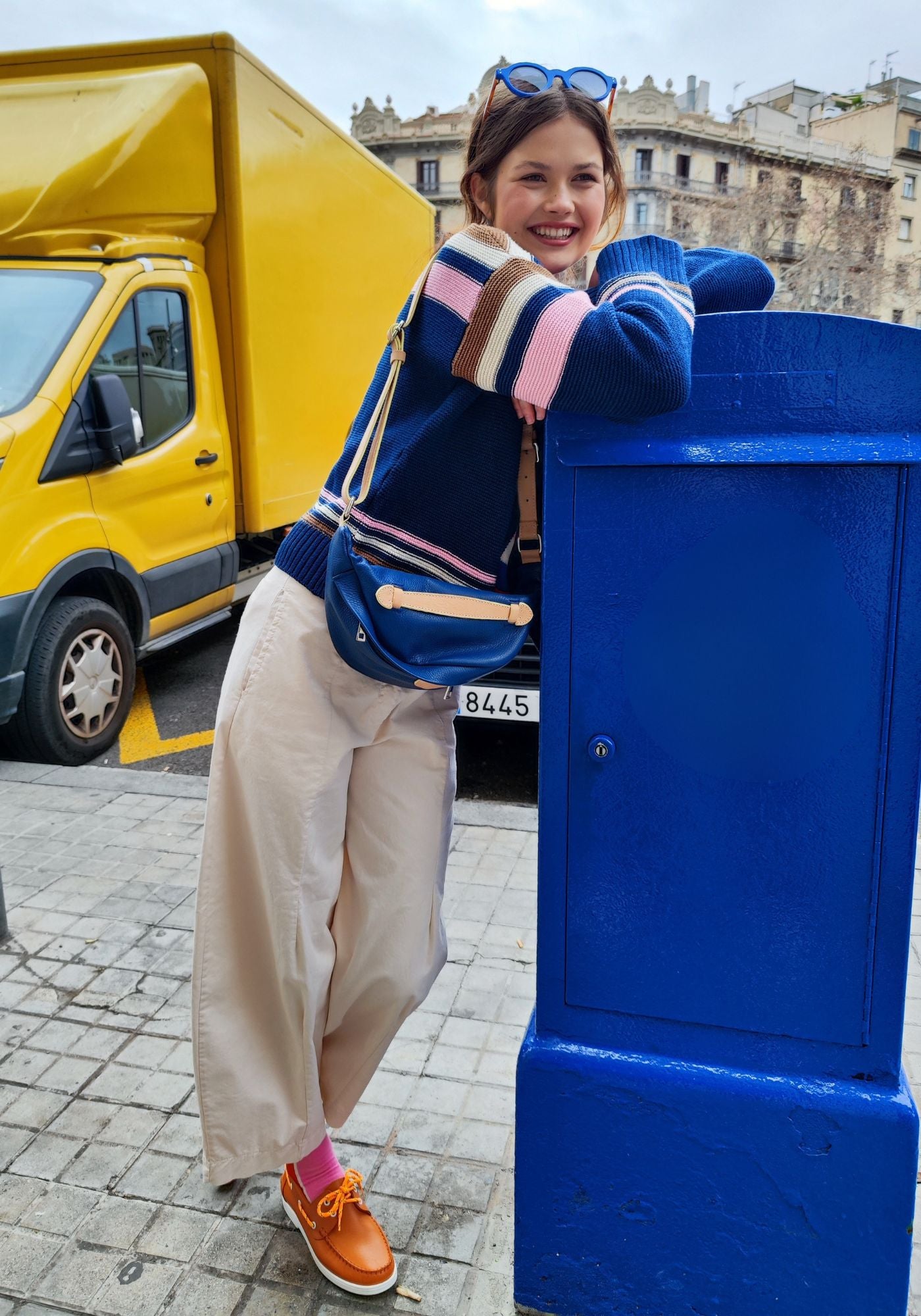 Blue Leather Fanny Pack