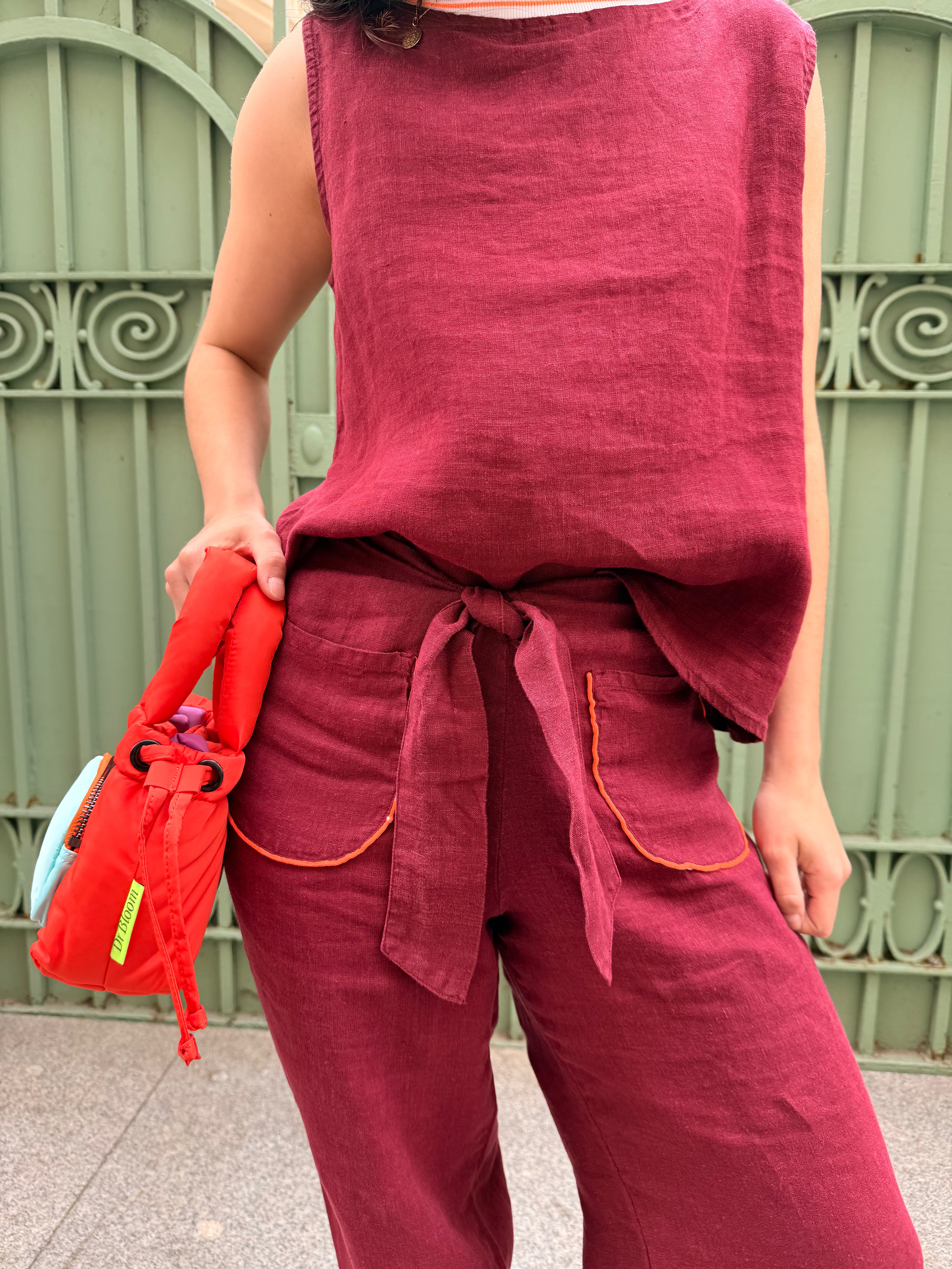 Wine Linen Lazo Pants
