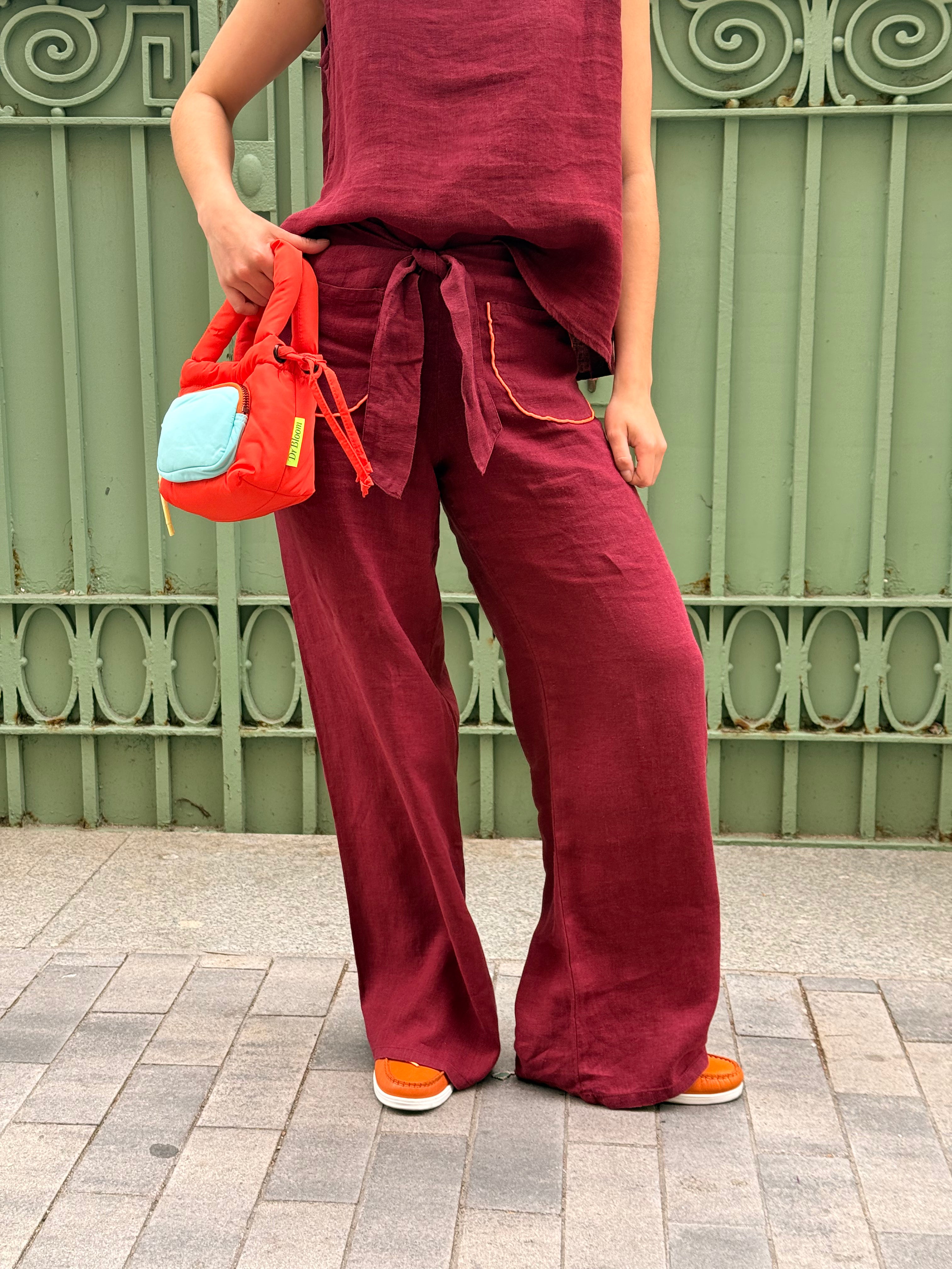 Wine Linen Lazo Pants