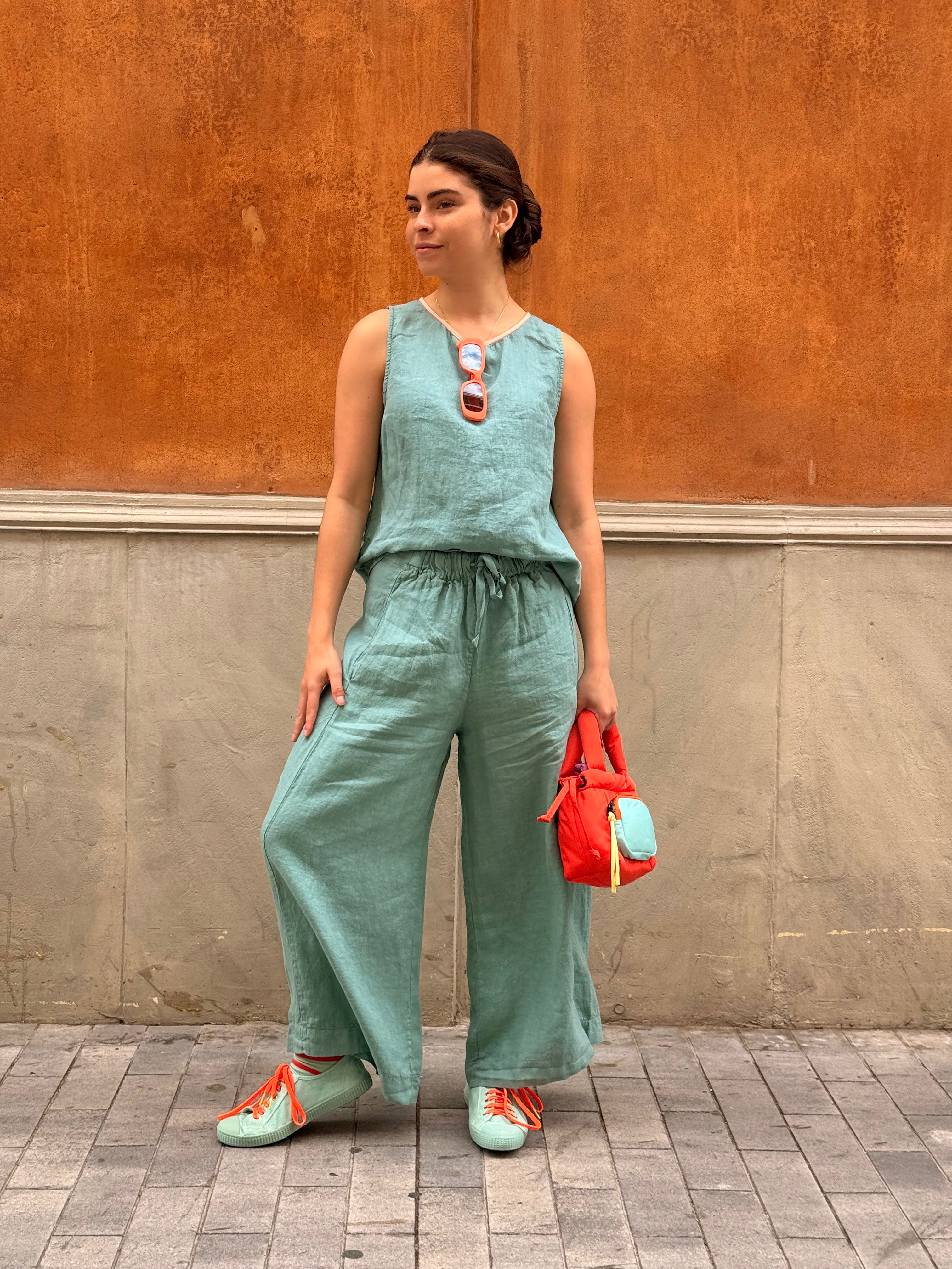 Green Linen Bomba Pants
