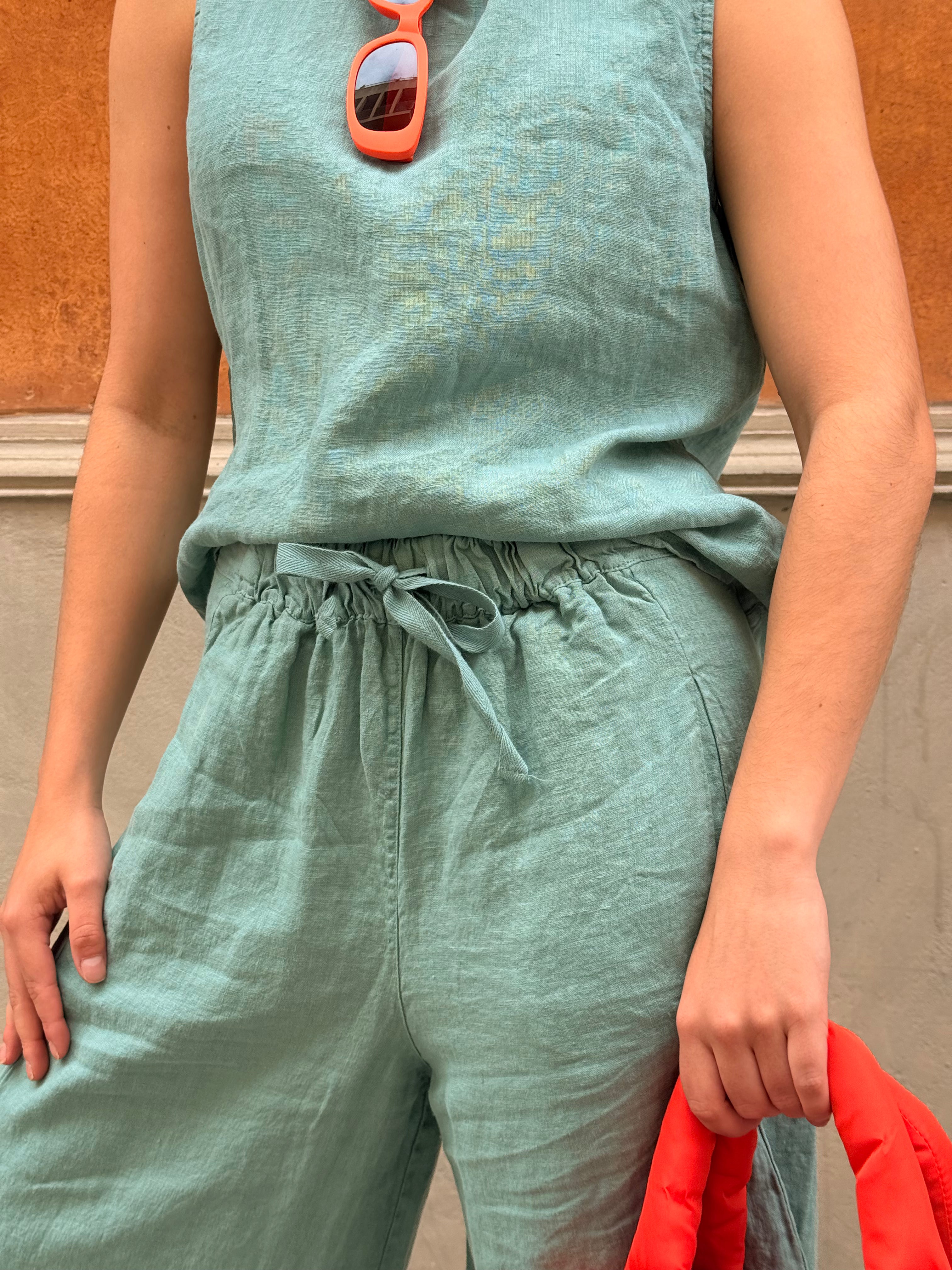 Green Linen Bomba Pants