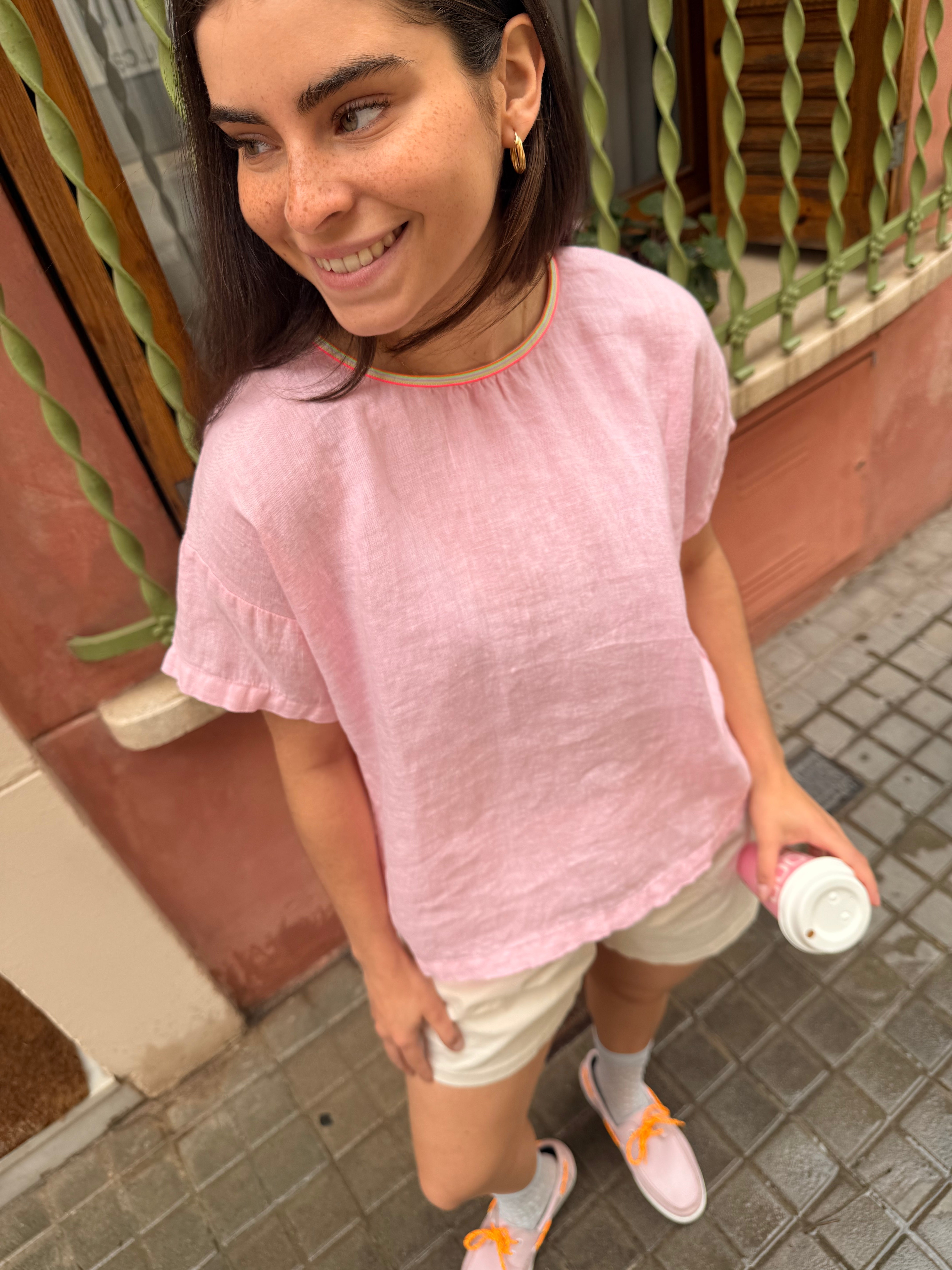 Pink Flake Linen Blouse