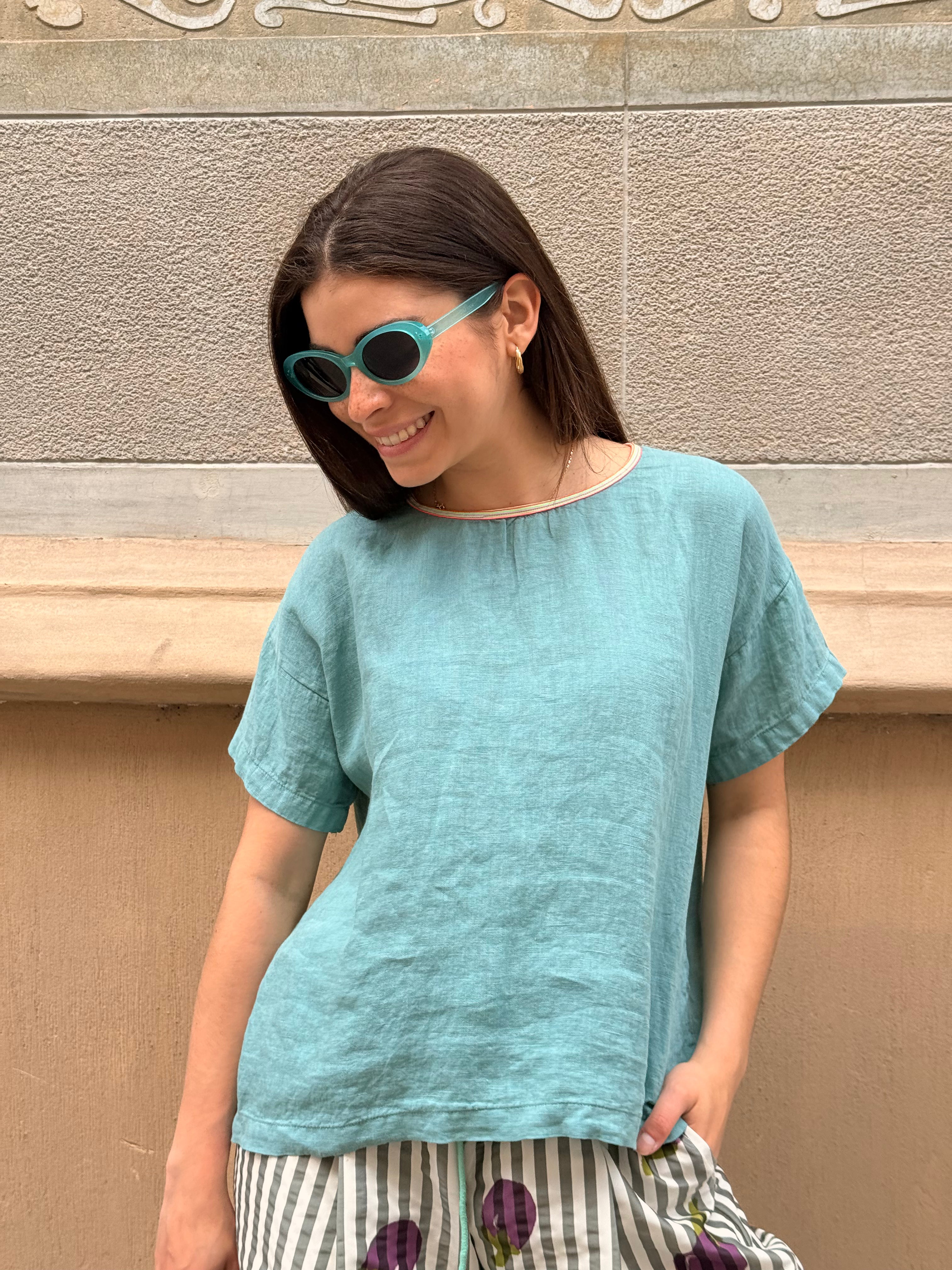 Green Flake Linen Blouse