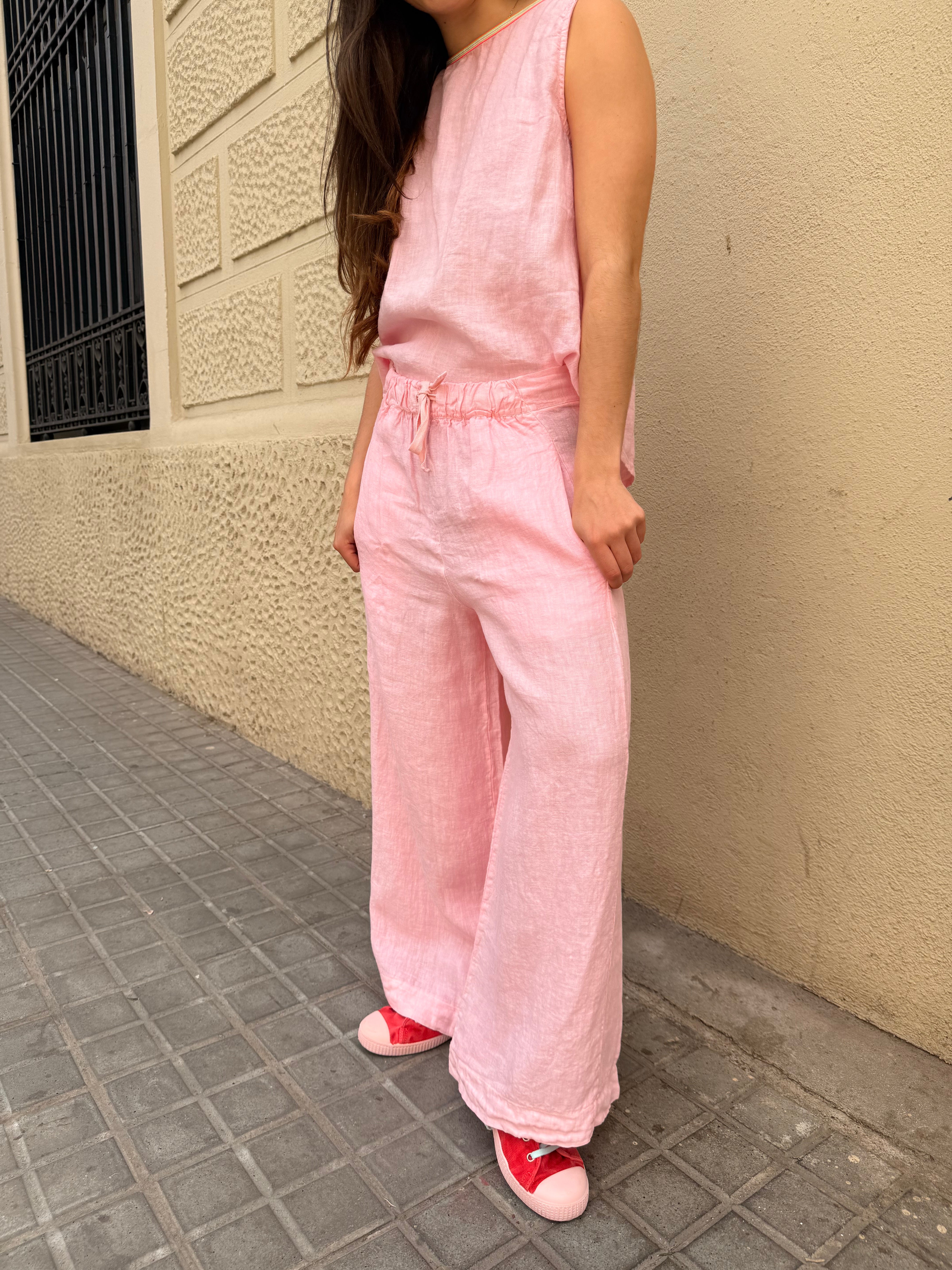 Pink Linen Balloon Pants
