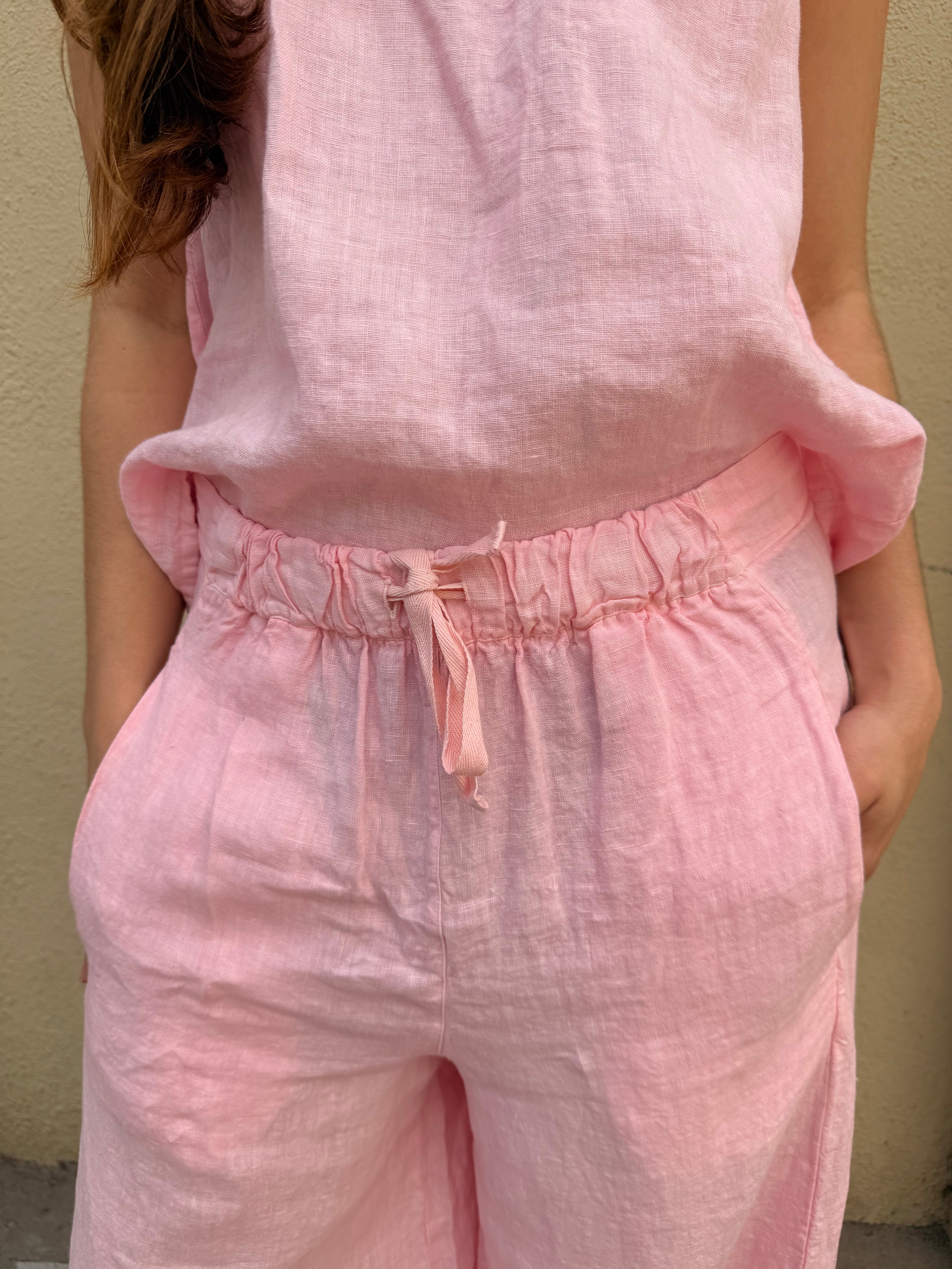 Pink Linen Balloon Pants