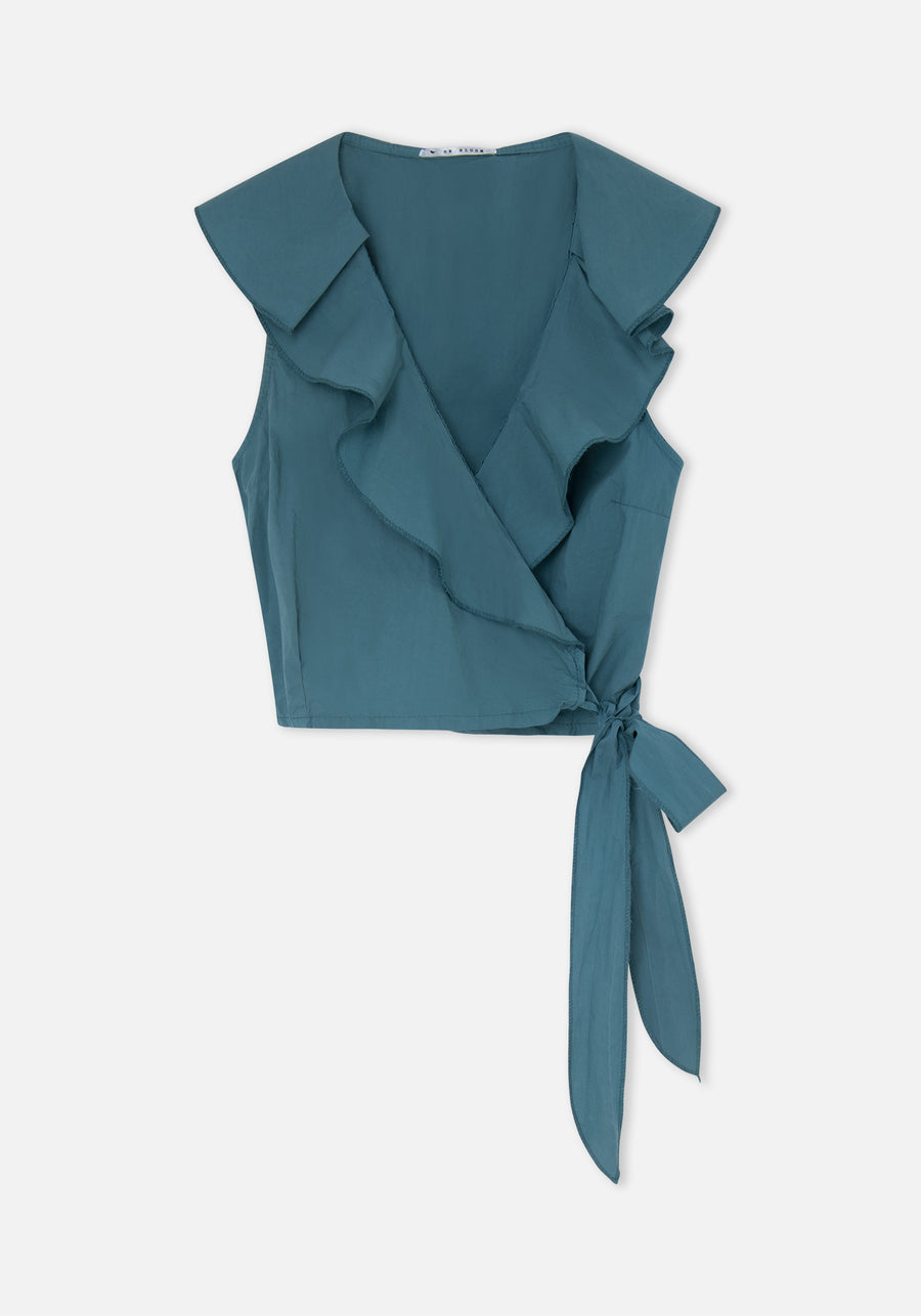 Turquoise Ruffle Wrap Top