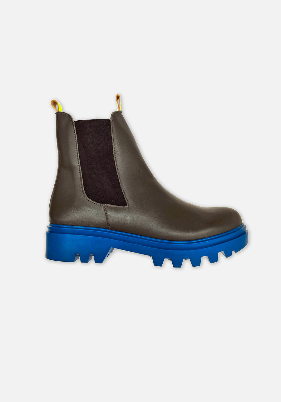 Khaki Leather Ankle Boot