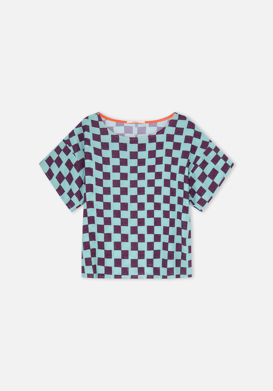 Blusa Estampado Ajedrez Turquesa