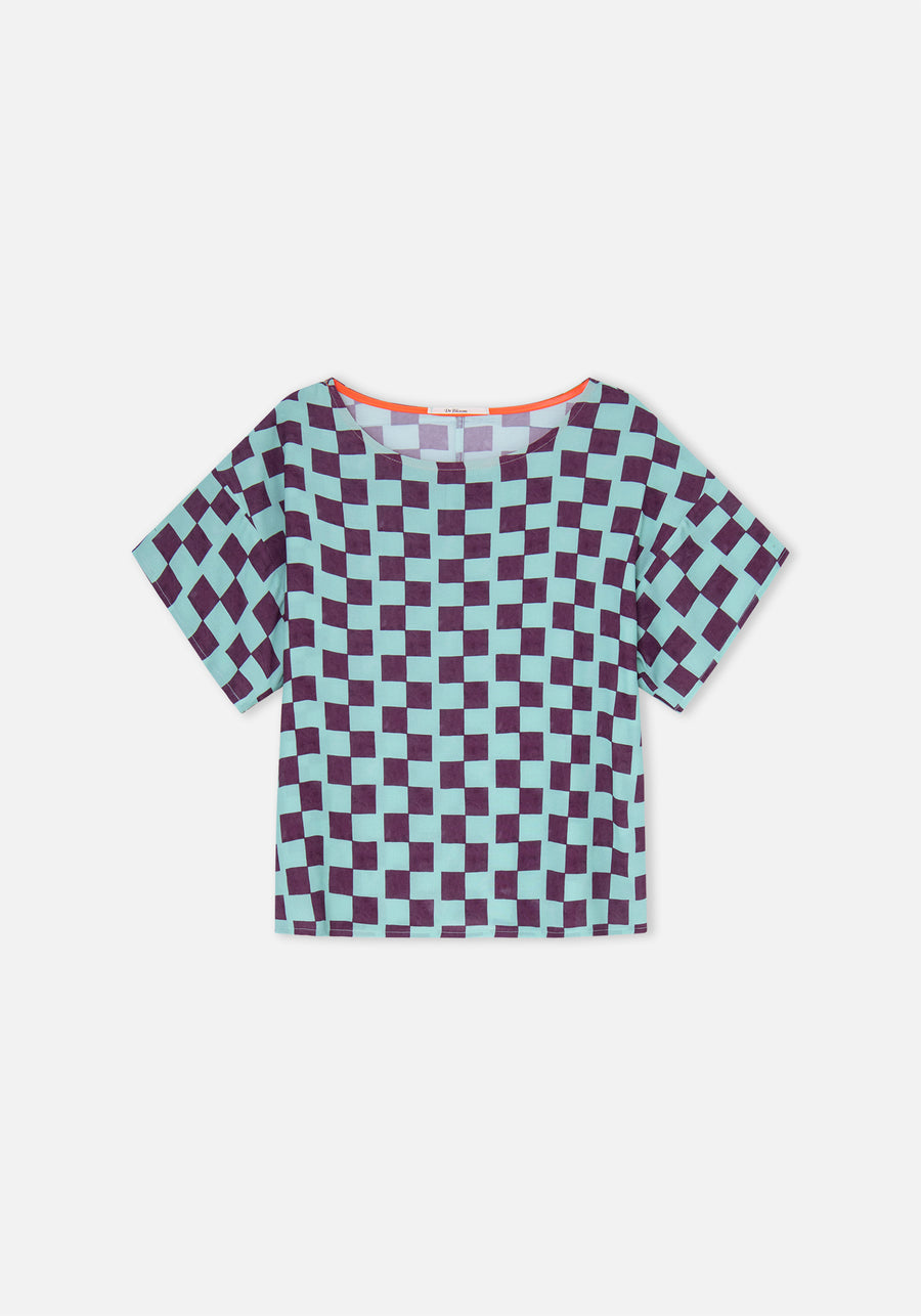 Turquoise Chess Print Blouse