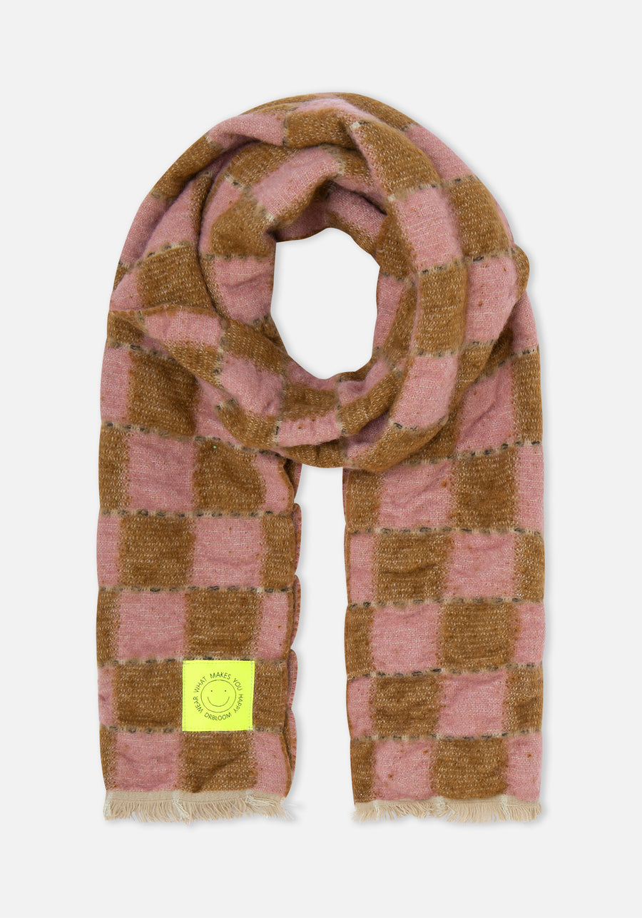  Pink and Camel Checkerboard Scarf
