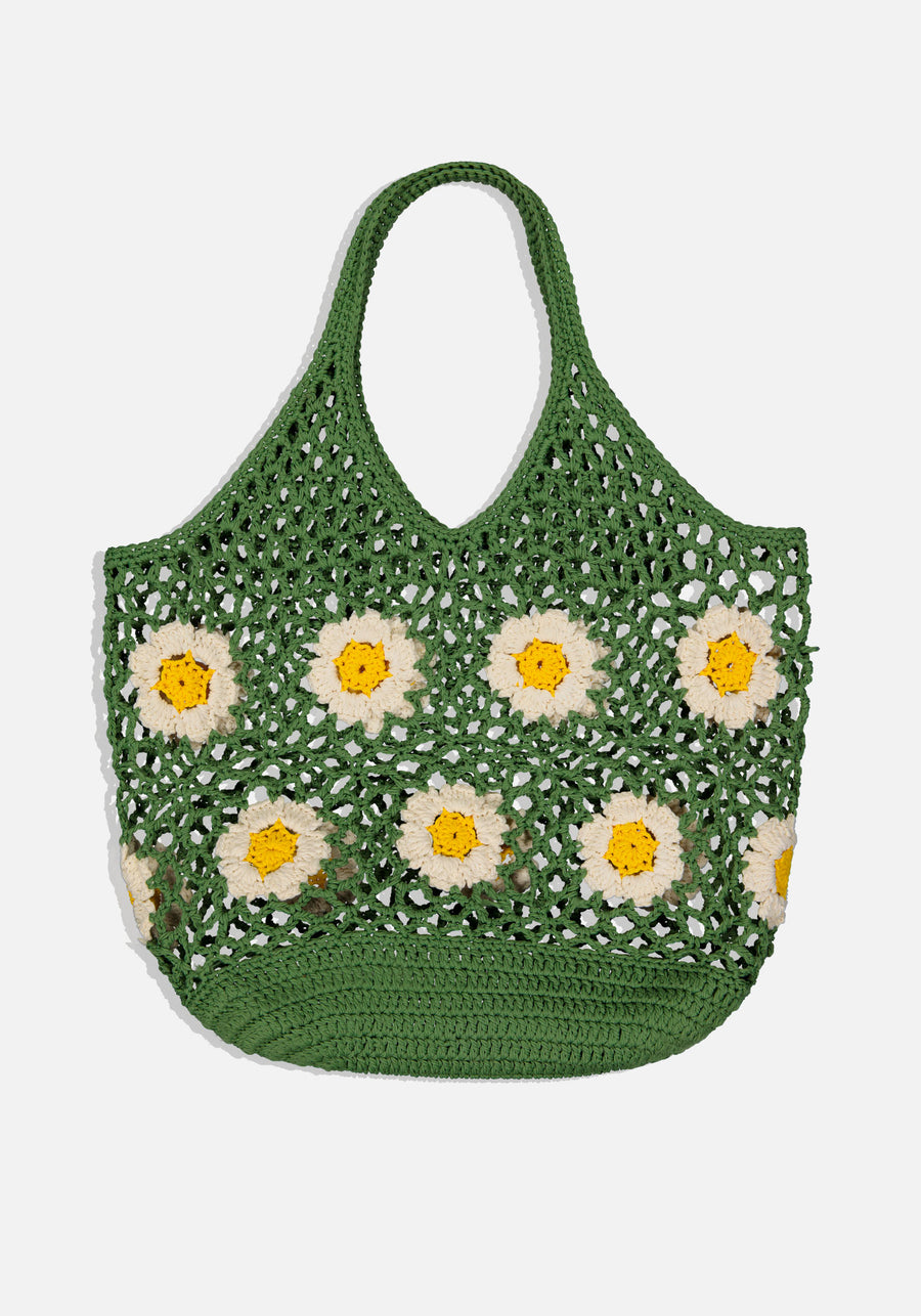 Bolso Crochet Margaritas Verde