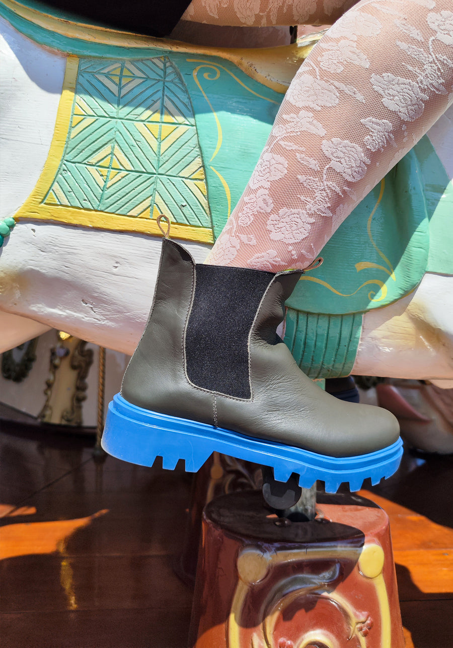Khaki Leather Ankle Boot