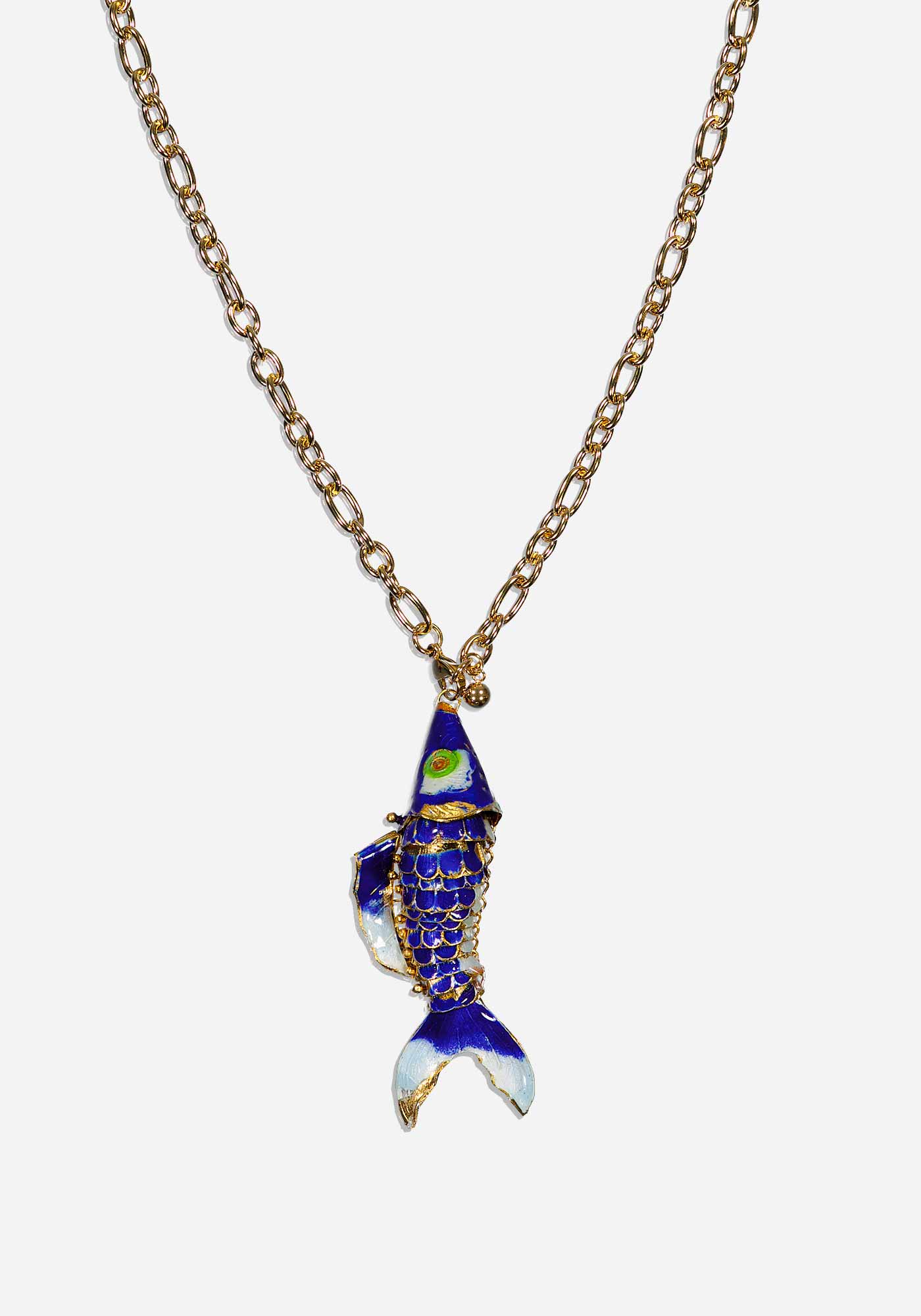 Handmade Long Blue Fish Necklace