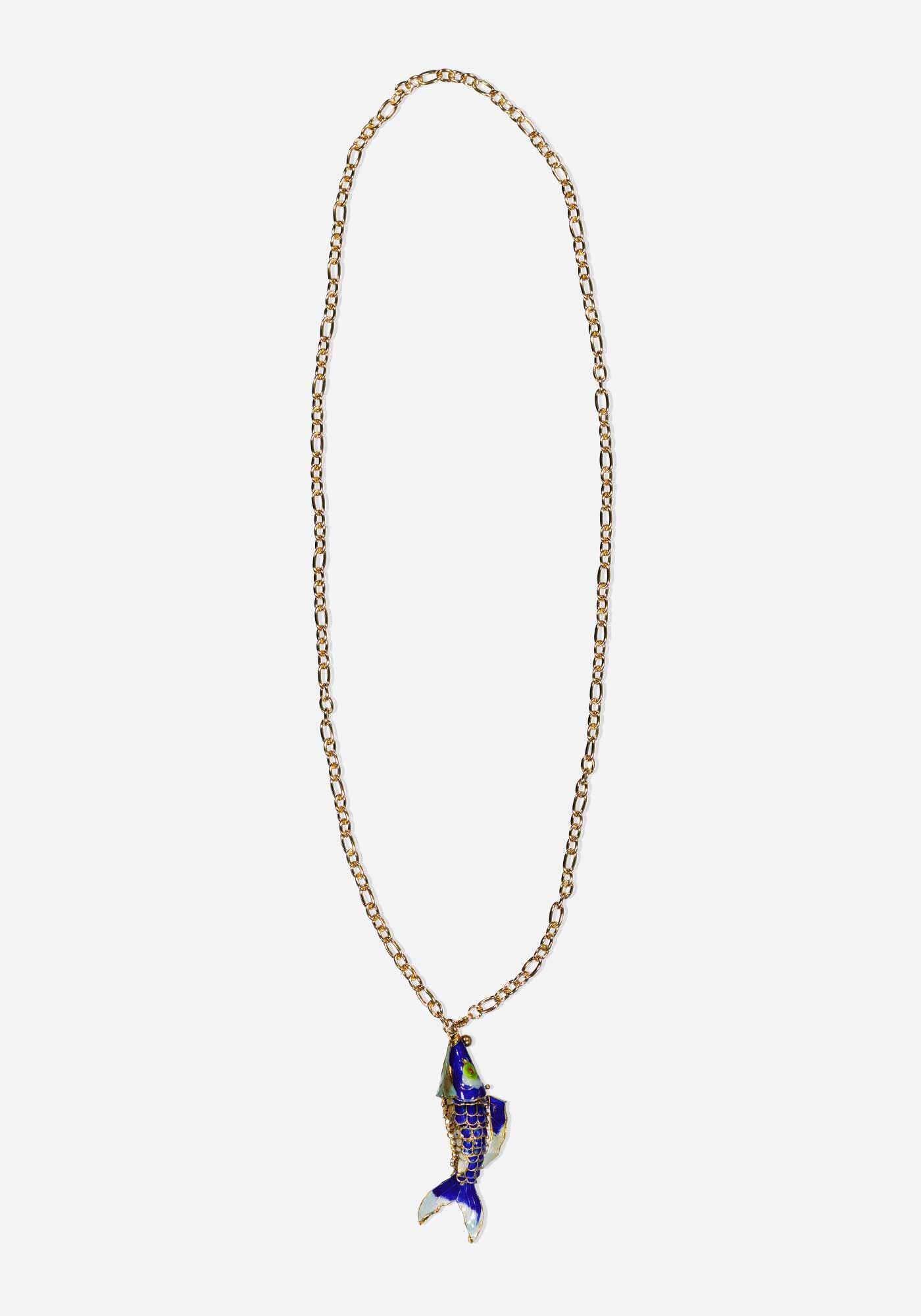Handmade Long Blue Fish Necklace