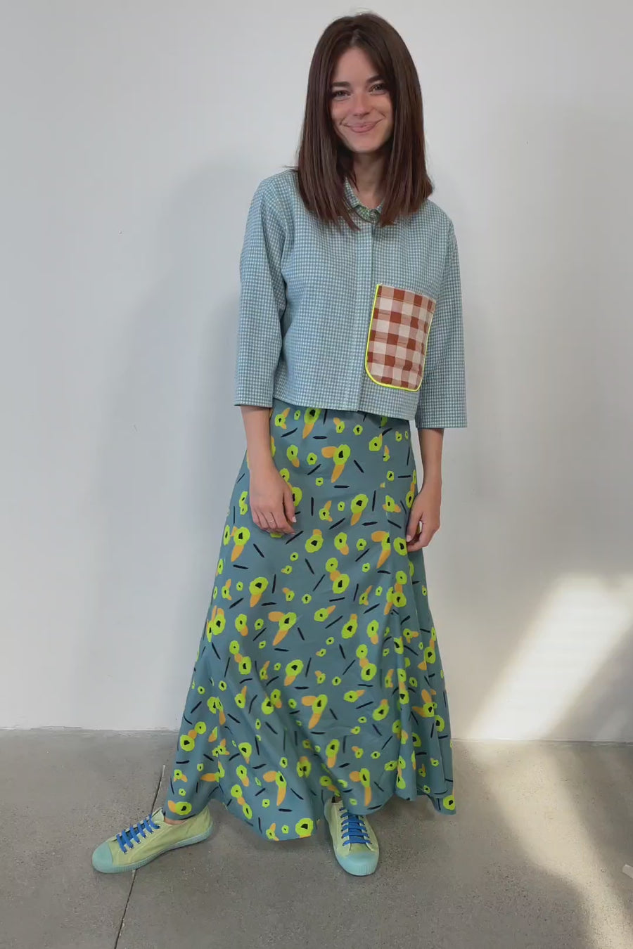 Green Gingham Crop Shirt