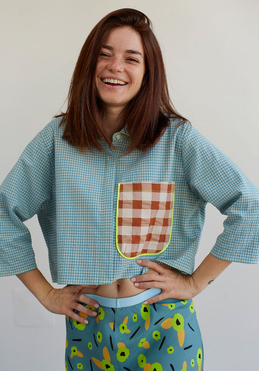 Green Gingham Crop Shirt