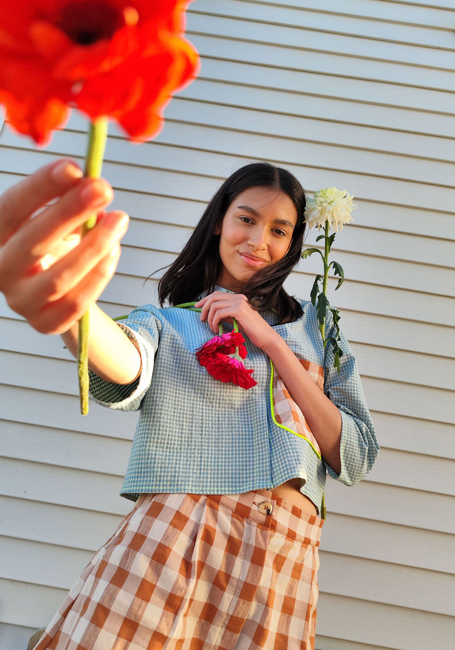 Green Gingham Crop Shirt